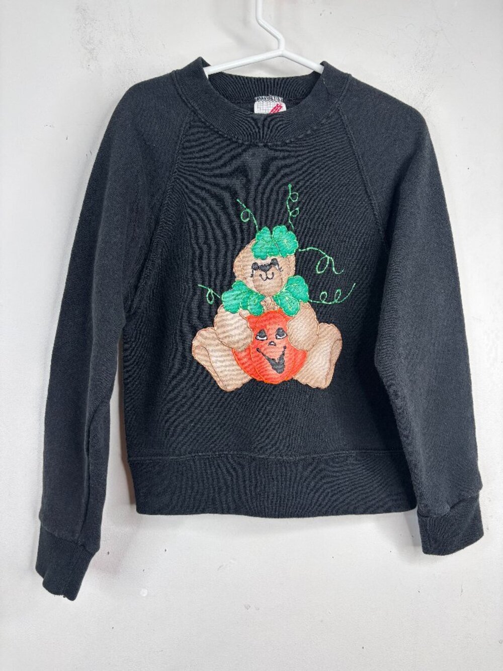 VTG 90s Kids Halloween Crewneck Sweatshirt XS Pumpkin Bear Puff Paint USA Made